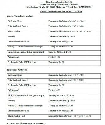 Unser Kinoprogramm vom 15.02.2018 - 21.02.2018