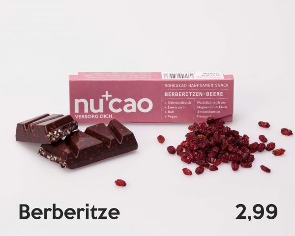 NEU NEU nu+cao - roher verganer Schokoriegel mit Hanfsamen